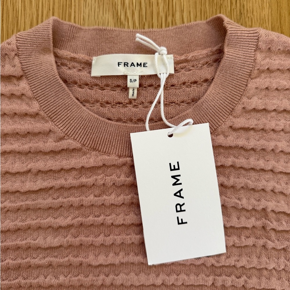 Frame Denim Pink Ribbed Smocked Fitted Short Sleeve Tee Small - Picture 6 of 7